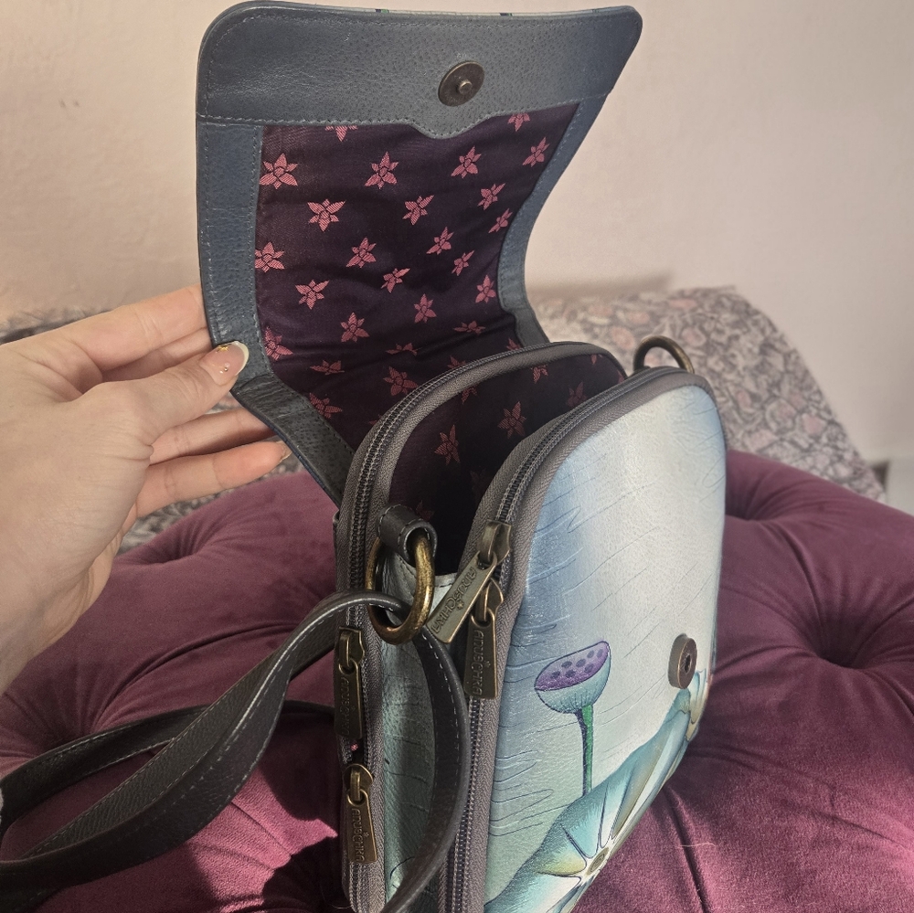 Anuschka Floral Blue and Purple Crossbody Bag - Picture 5 of 5